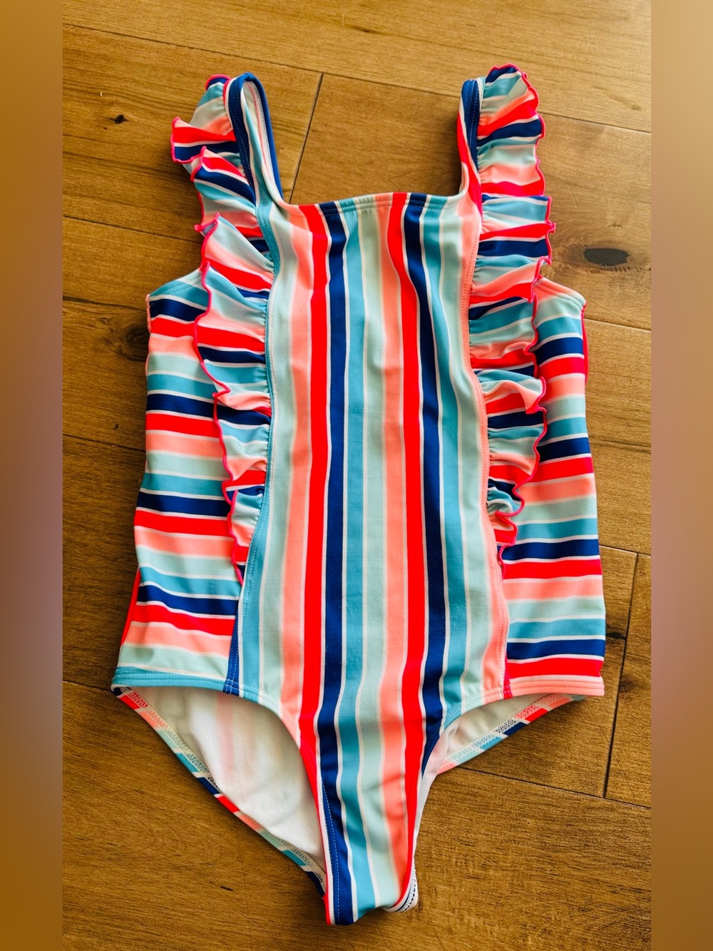 Girls' Multicolor Stripe Ruffle One-Piece Swimsuit